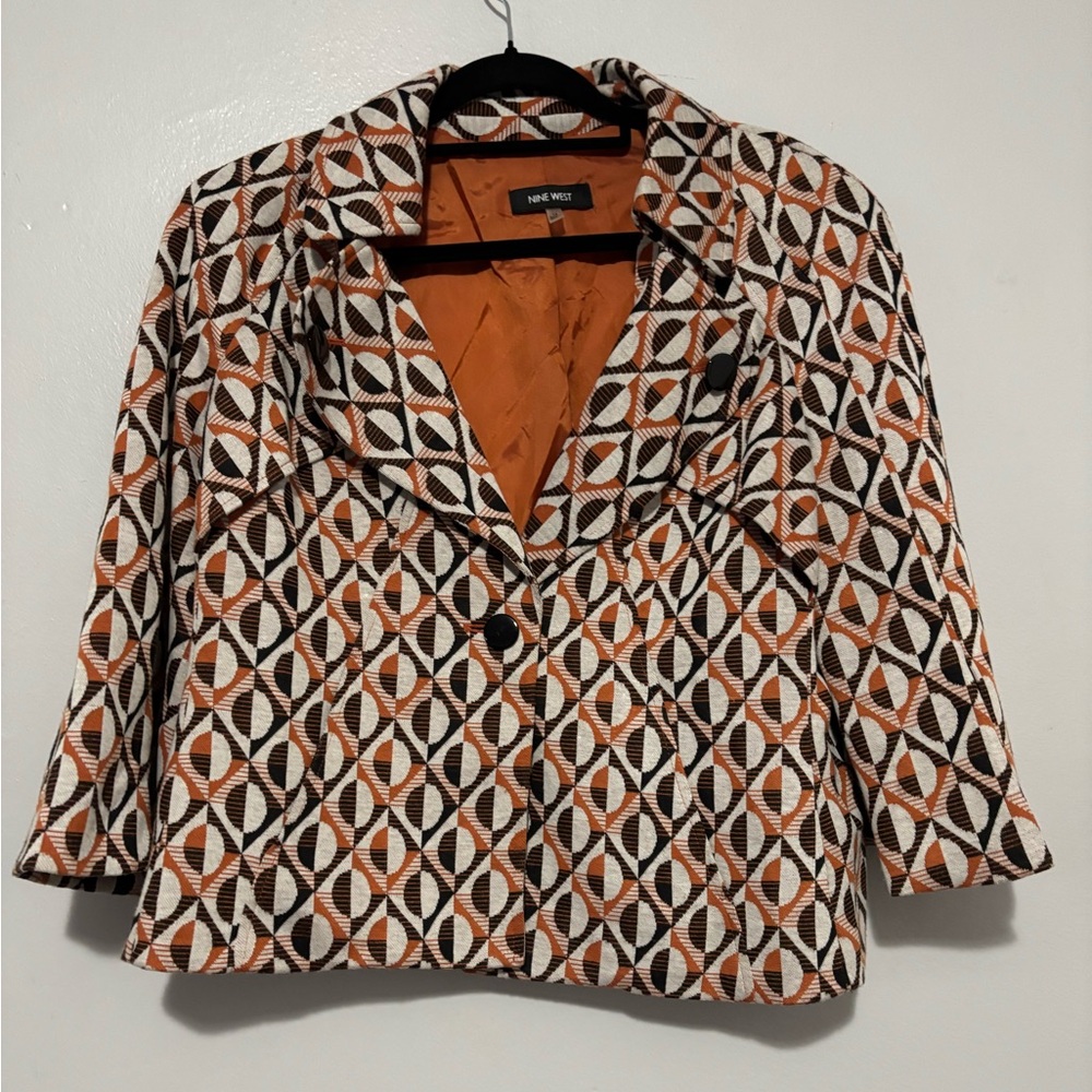 Nine West Orange and Black Geometric Blazer